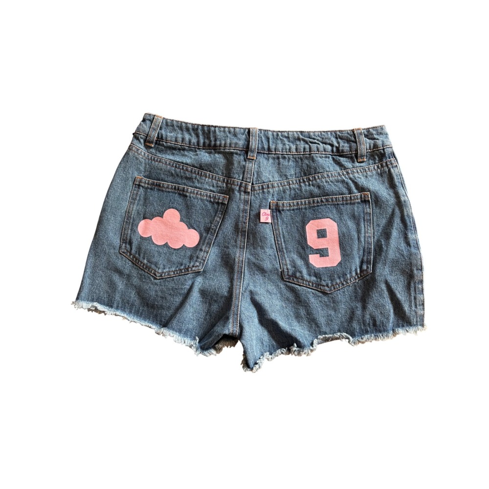 Megan Moroney Cloud 9 Distressed Denim Shorts Blue Pink Graphic Women Medium